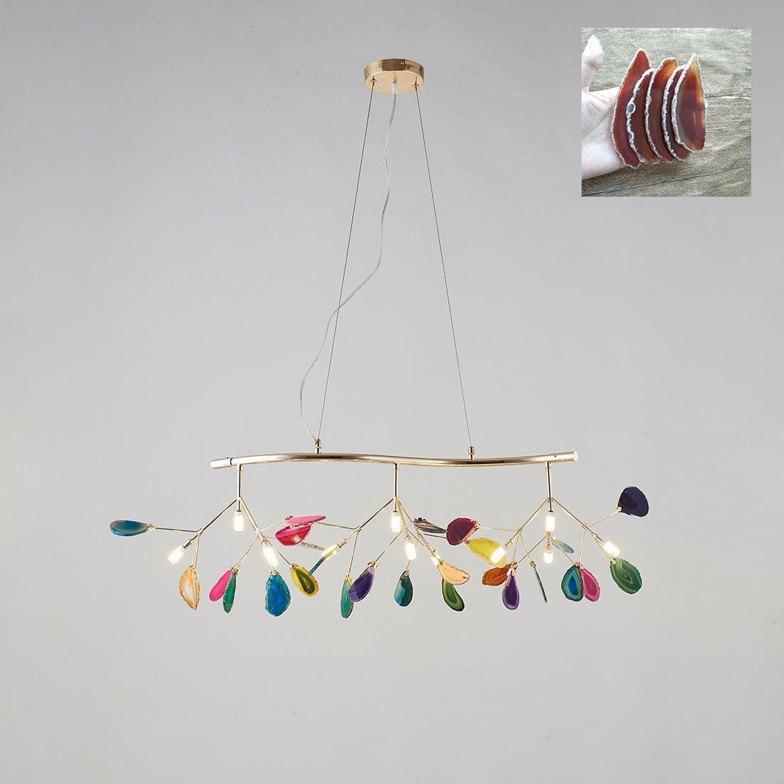 Modern Agate Flake Crown Chandelier Natural Onyx Stone Pendant Light in Gold