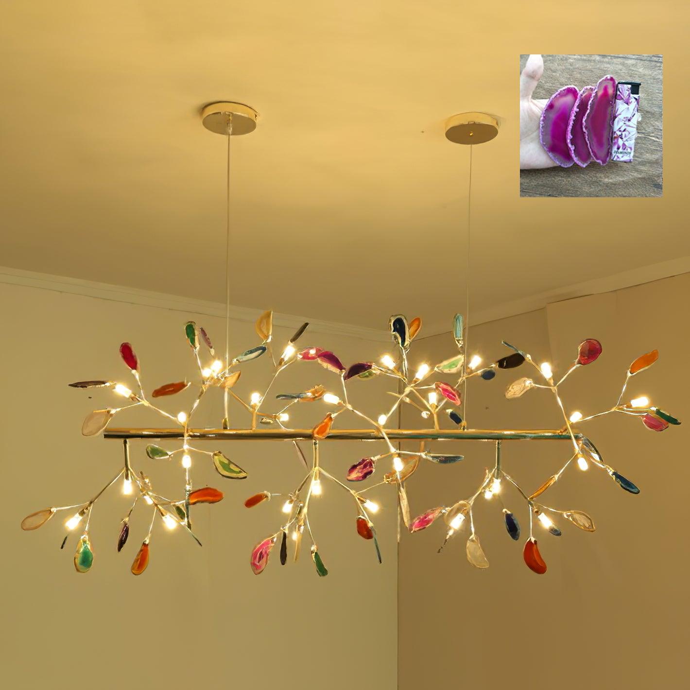 Modern Agate Flake Crown Chandelier Natural Onyx Stone Pendant Light in Gold