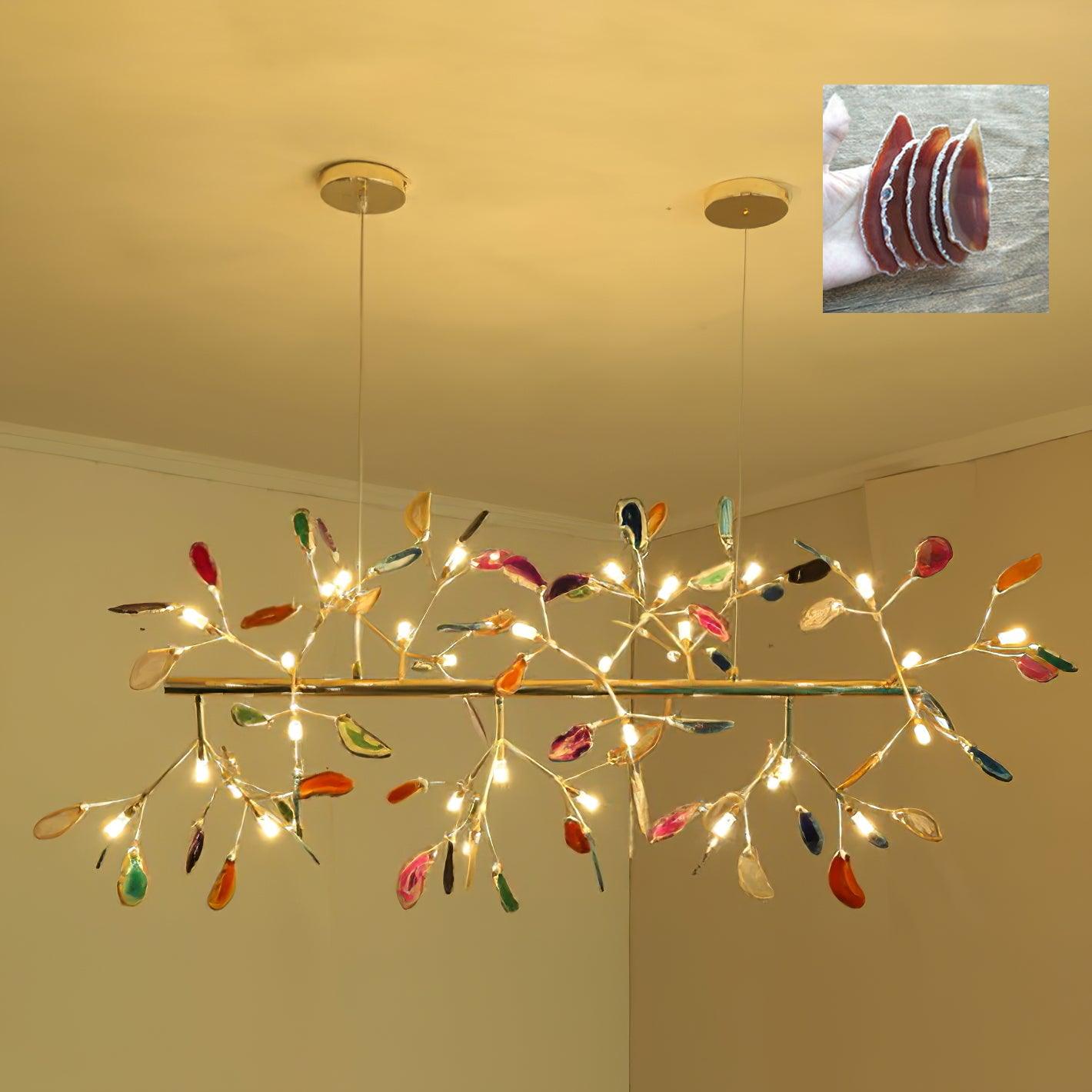 Modern Agate Flake Crown Chandelier Natural Onyx Stone Pendant Light in Gold
