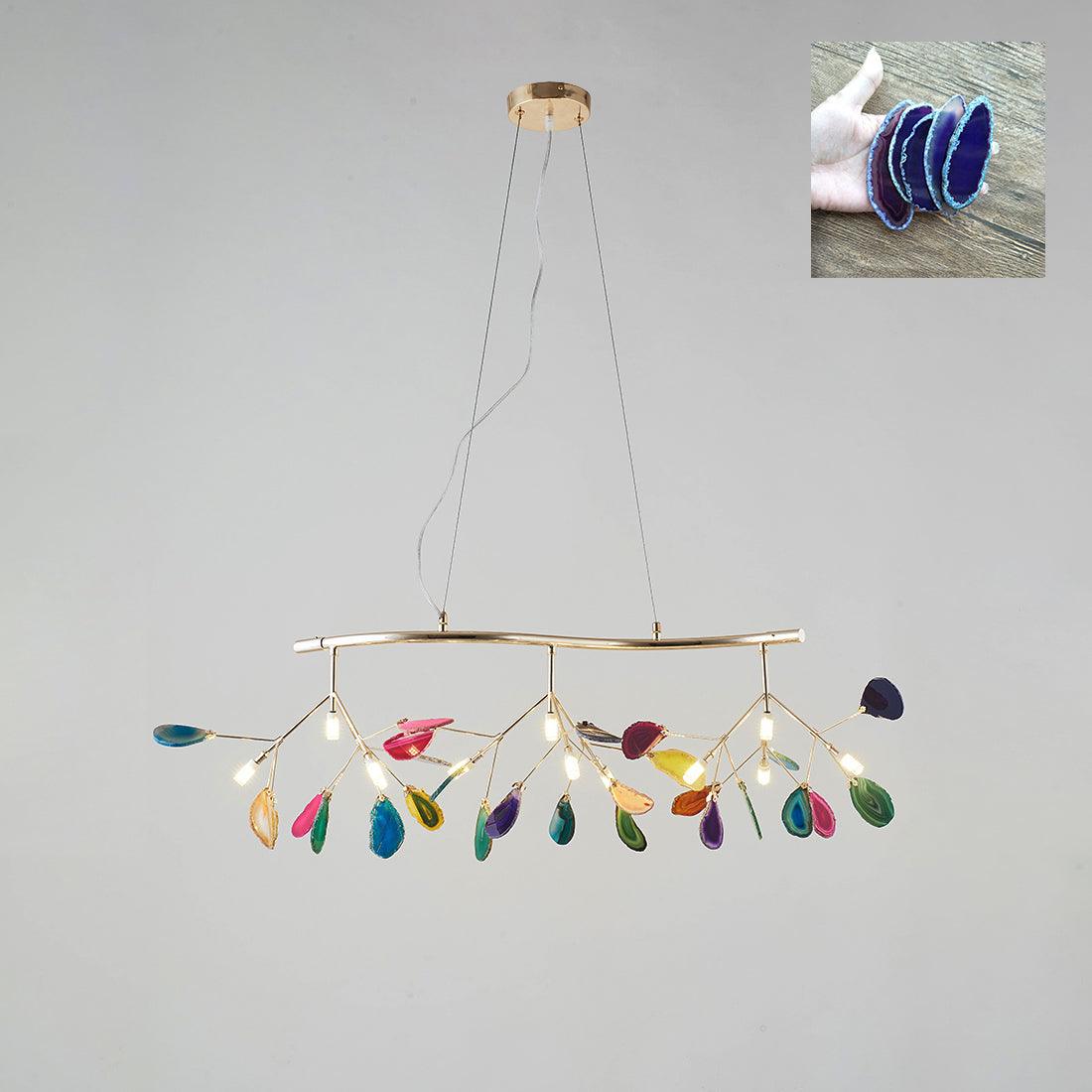 Modern Agate Flake Crown Chandelier Natural Onyx Stone Pendant Light in Gold