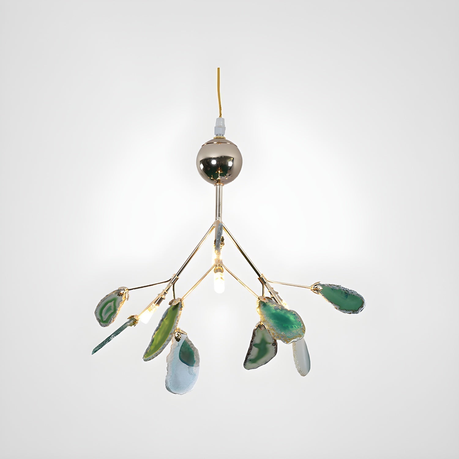 Modern Agate Flake Crown Chandelier Natural Onyx Stone Pendant Light in Gold