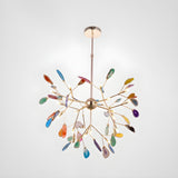 Modern Agate Flake Crown Chandelier Natural Onyx Stone Pendant Light in Gold