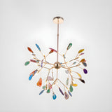 Modern Agate Flake Crown Chandelier Natural Onyx Stone Pendant Light in Gold