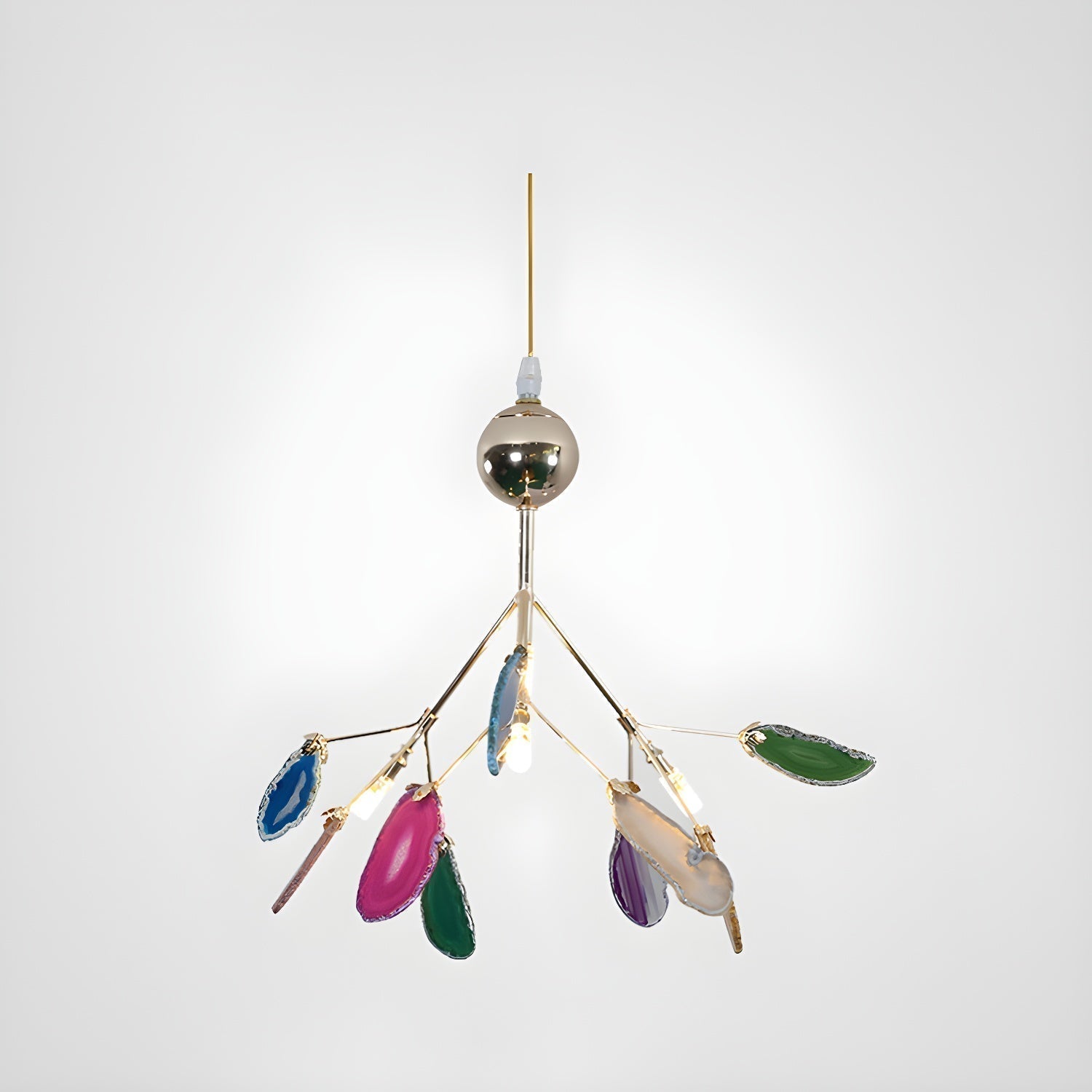 Modern Agate Flake Crown Chandelier Natural Onyx Stone Pendant Light in Gold
