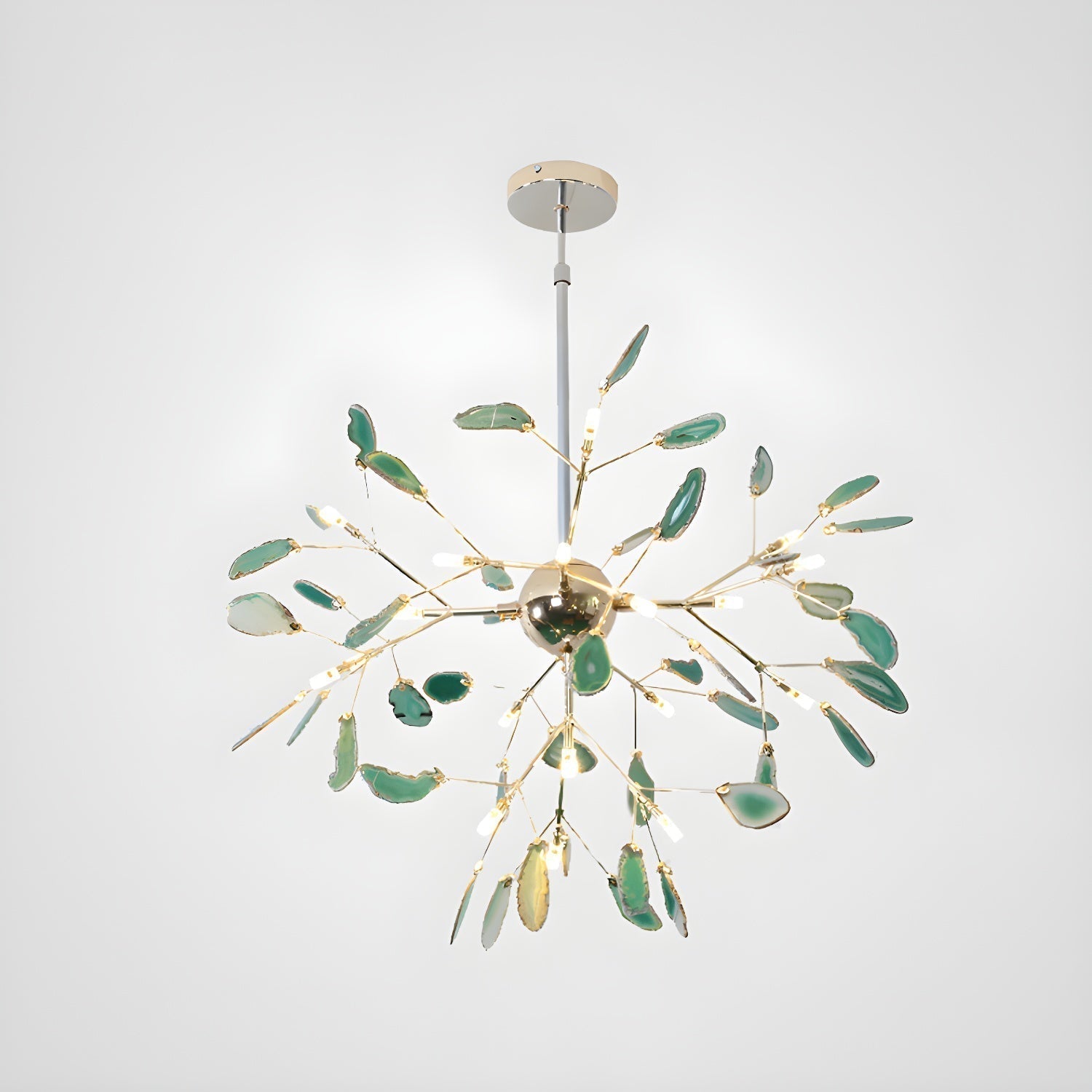 Modern Agate Flake Crown Chandelier Natural Onyx Stone Pendant Light in Gold