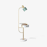 Agueda Modern Standing Floor Lamp with Integrated Wood Side Table and Marble Base
