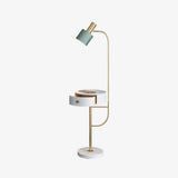Agueda Modern Standing Floor Lamp with Integrated Wood Side Table and Marble Base