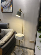 Agueda Modern Standing Floor Lamp with Integrated Wood Side Table and Marble Base