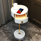 Agueda Modern Standing Floor Lamp with Integrated Wood Side Table and Marble Base