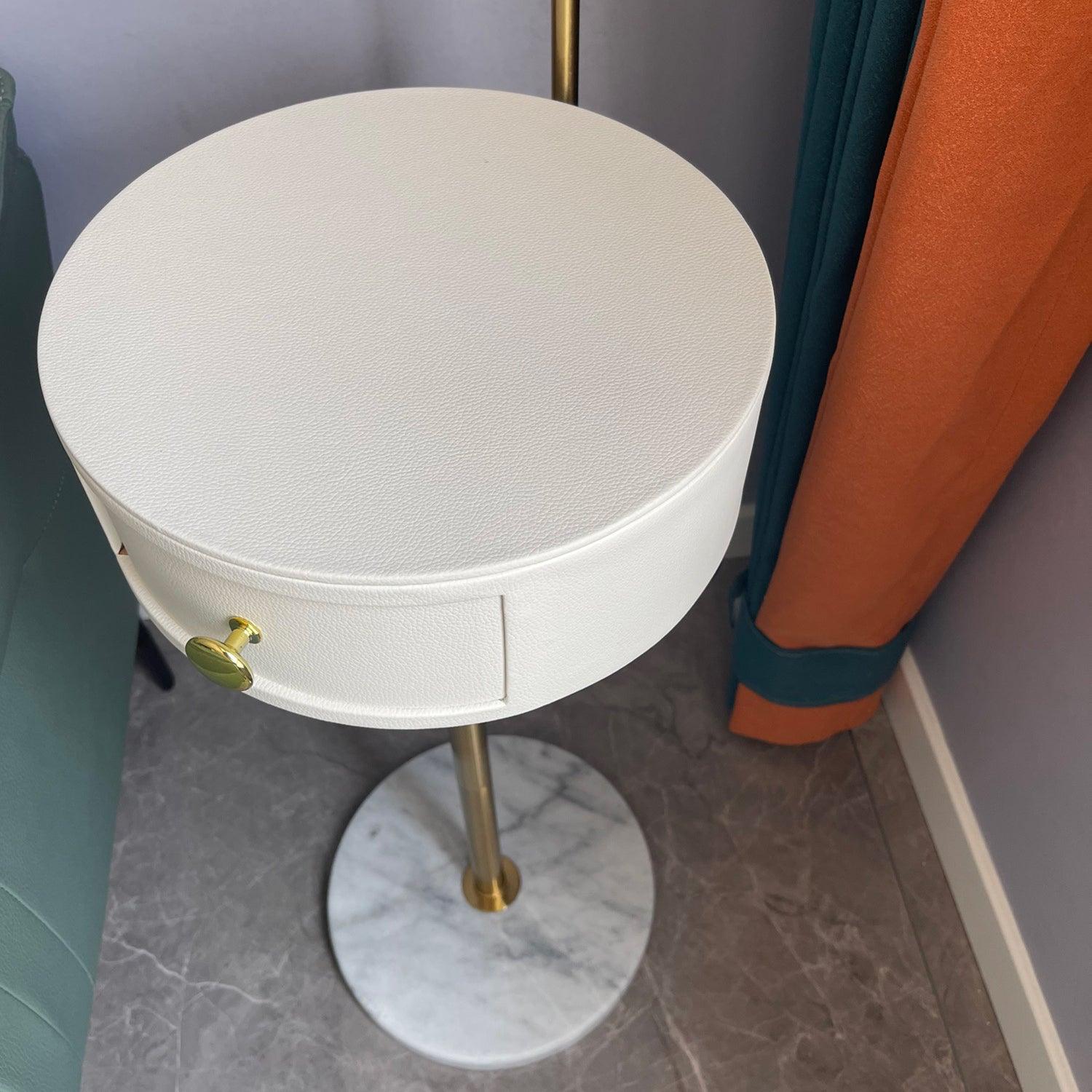 Agueda Modern Standing Floor Lamp with Integrated Wood Side Table and Marble Base