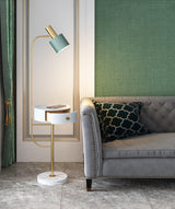 Agueda Modern Standing Floor Lamp with Integrated Wood Side Table and Marble Base