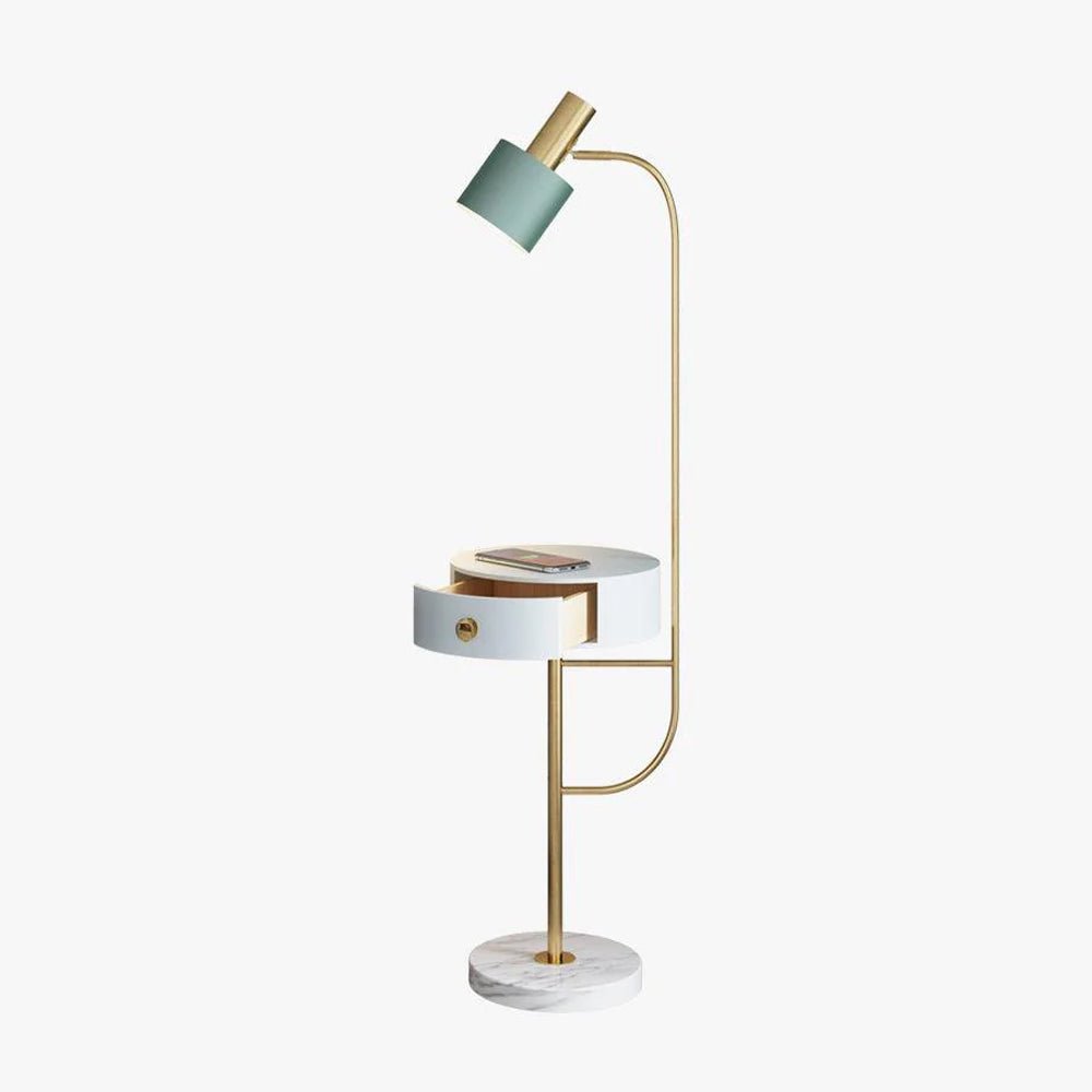 Agueda Modern Standing Floor Lamp with Integrated Wood Side Table and Marble Base