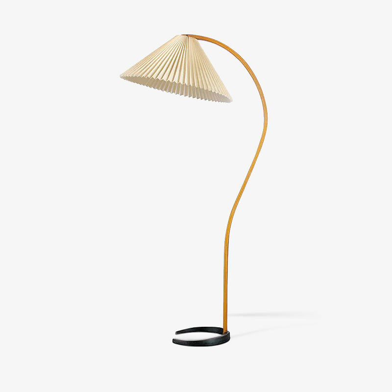 Scandinavian Beech Wood Floor Lamp with Pleated Linen Shade Mid Century Modern Standing Light