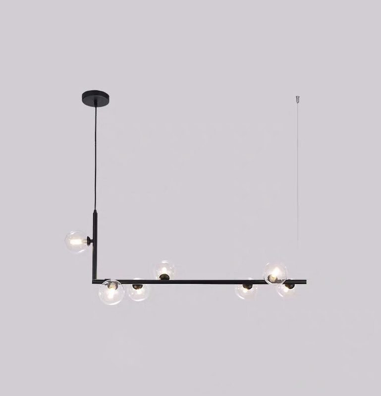 modern-linear-chandelier-with-clear-glass-globe-shades-for-geometric-dining-room-lighting