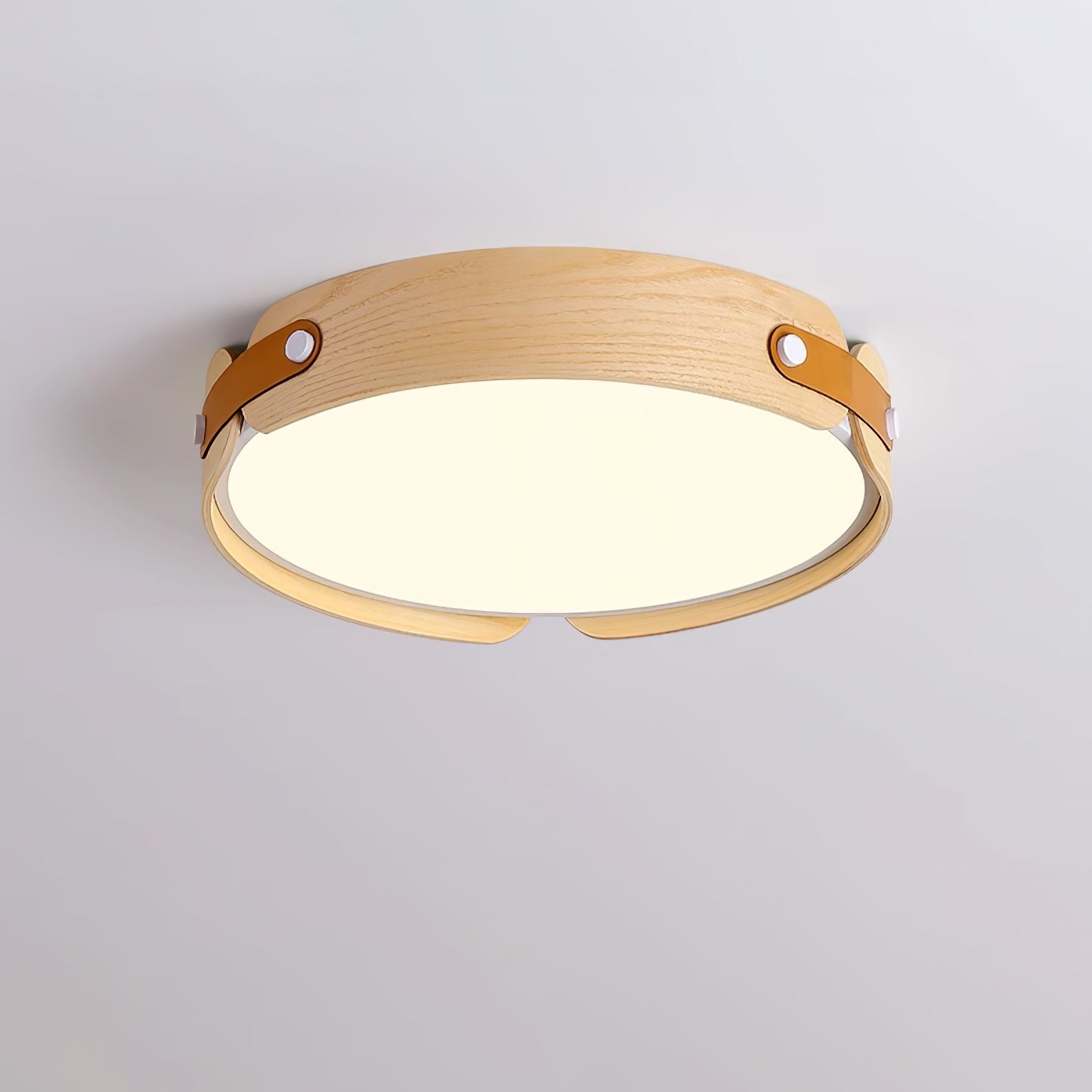 Modern Natural Wood LED Flush Mount Ceiling Light Fixture with Wabi Sabi Minimalist Design