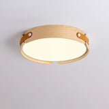 Modern Natural Wood LED Flush Mount Ceiling Light Fixture with Wabi Sabi Minimalist Design