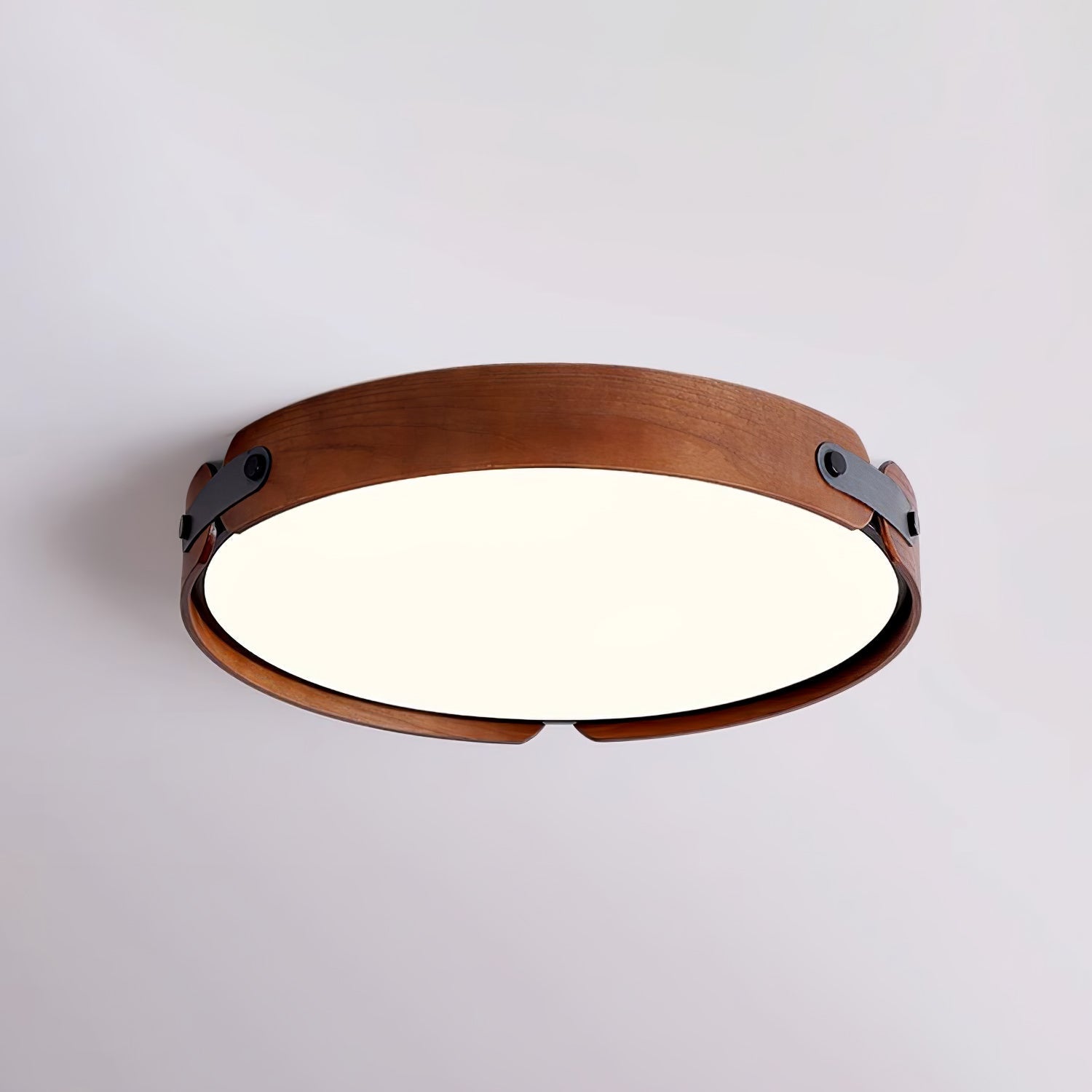 Modern Natural Wood LED Flush Mount Ceiling Light Fixture with Wabi Sabi Minimalist Design