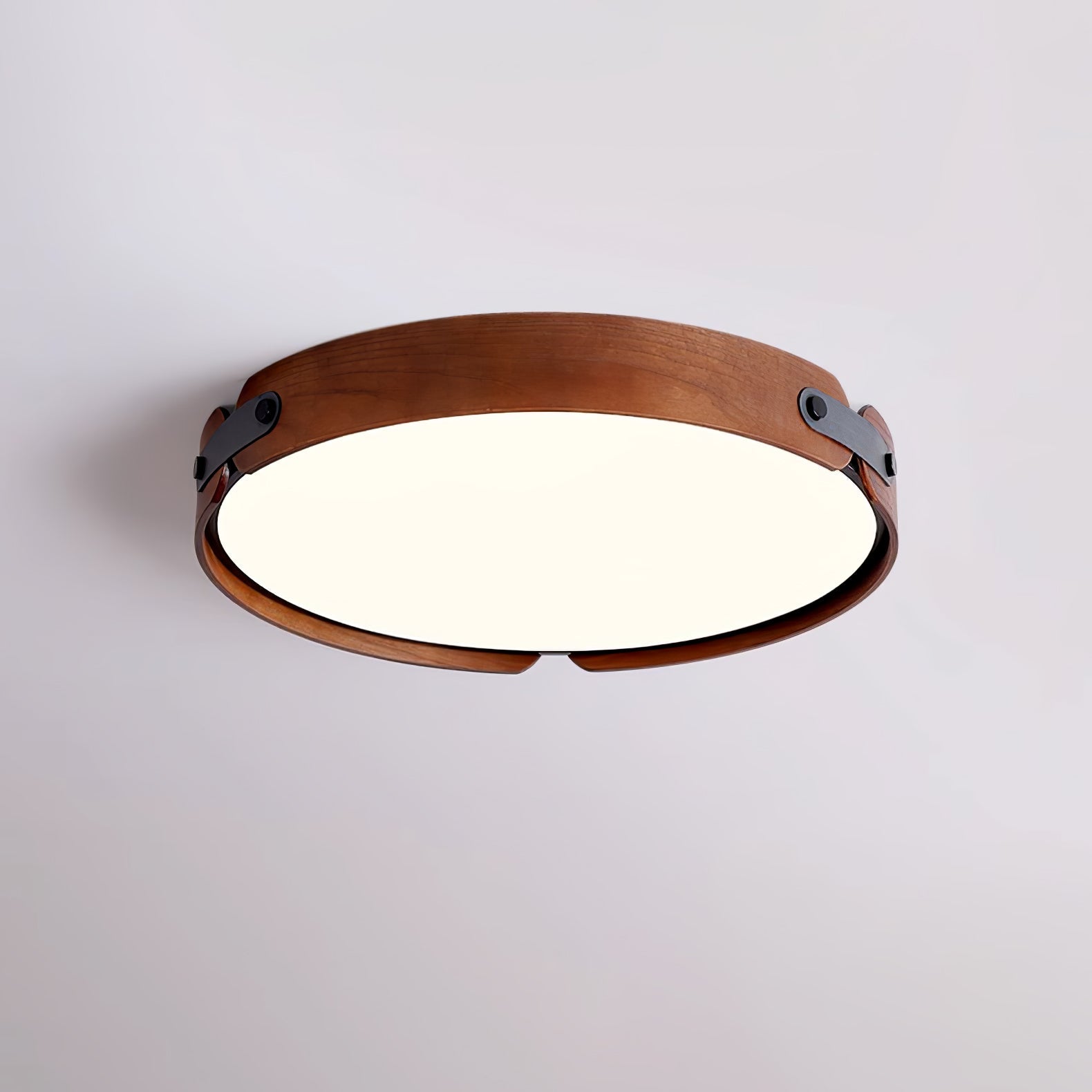 Modern Natural Wood LED Flush Mount Ceiling Light Fixture with Wabi Sabi Minimalist Design