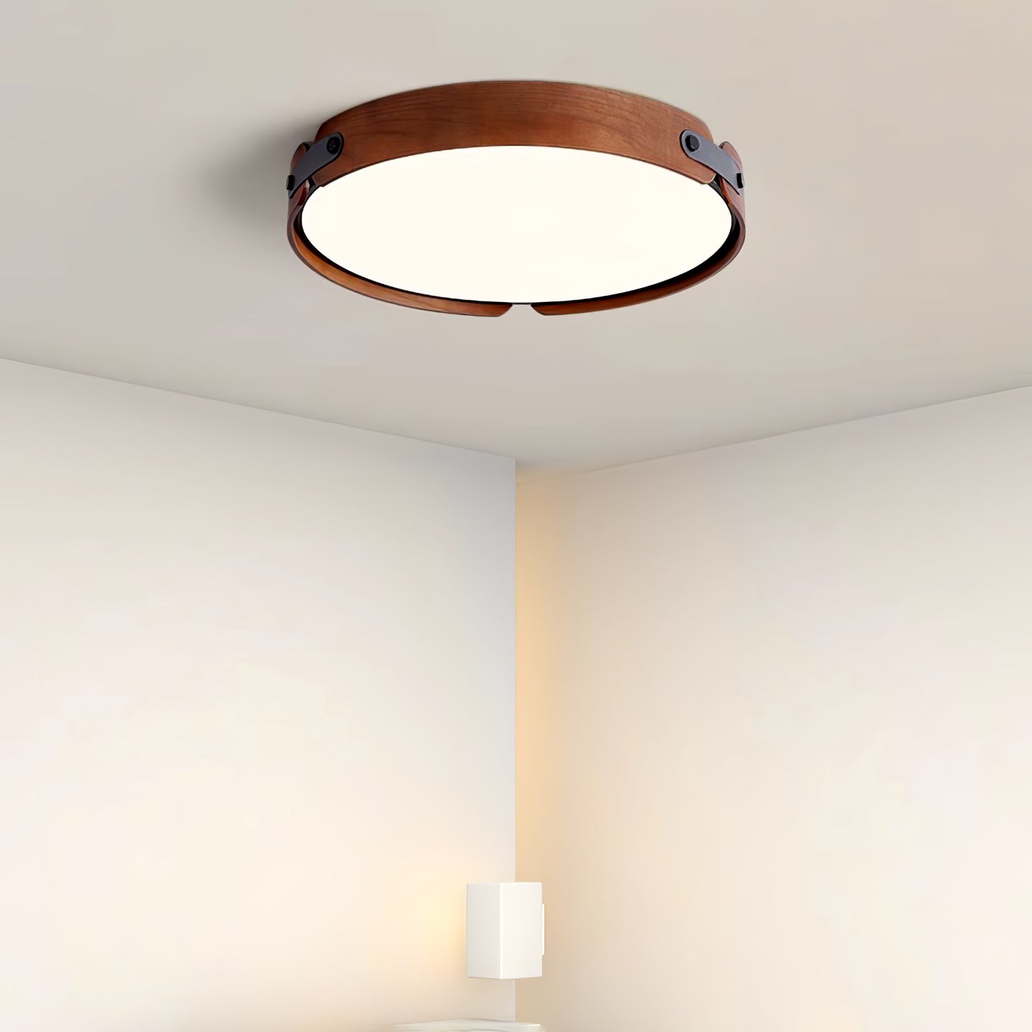 Modern Natural Wood LED Flush Mount Ceiling Light Fixture with Wabi Sabi Minimalist Design