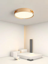 Modern Natural Wood LED Flush Mount Ceiling Light Fixture with Wabi Sabi Minimalist Design