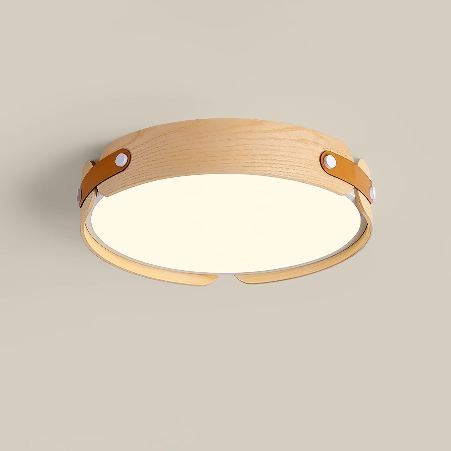 Modern Natural Wood LED Flush Mount Ceiling Light Fixture with Wabi Sabi Minimalist Design