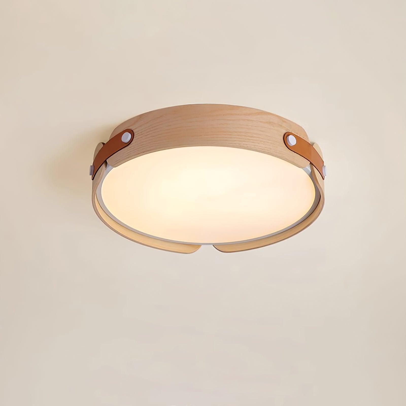 Modern Natural Wood LED Flush Mount Ceiling Light Fixture with Wabi Sabi Minimalist Design