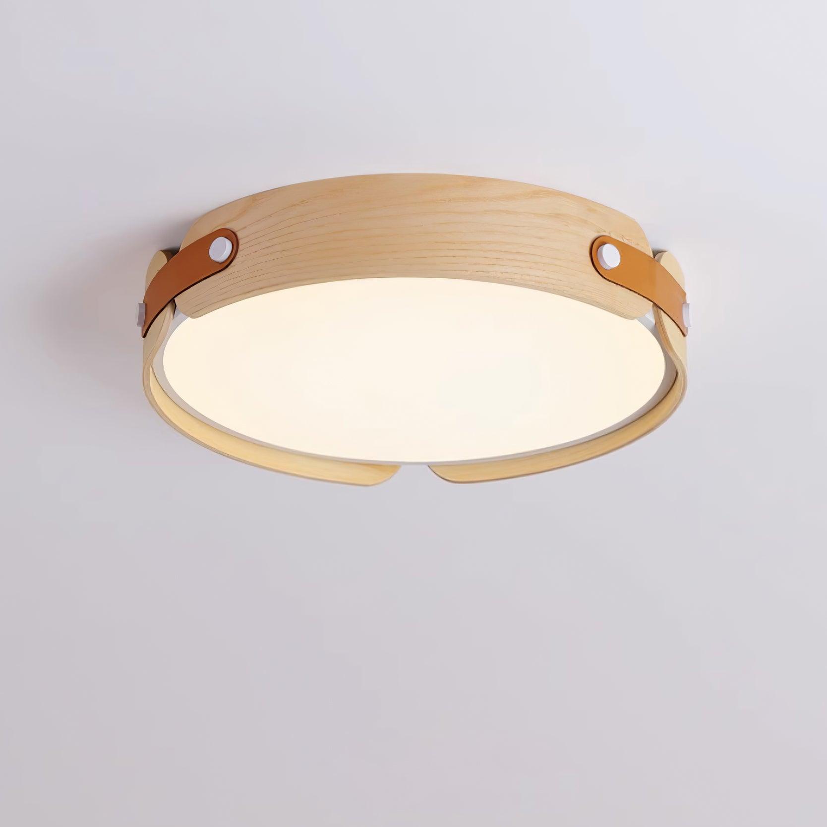 Modern Natural Wood LED Flush Mount Ceiling Light Fixture with Wabi Sabi Minimalist Design