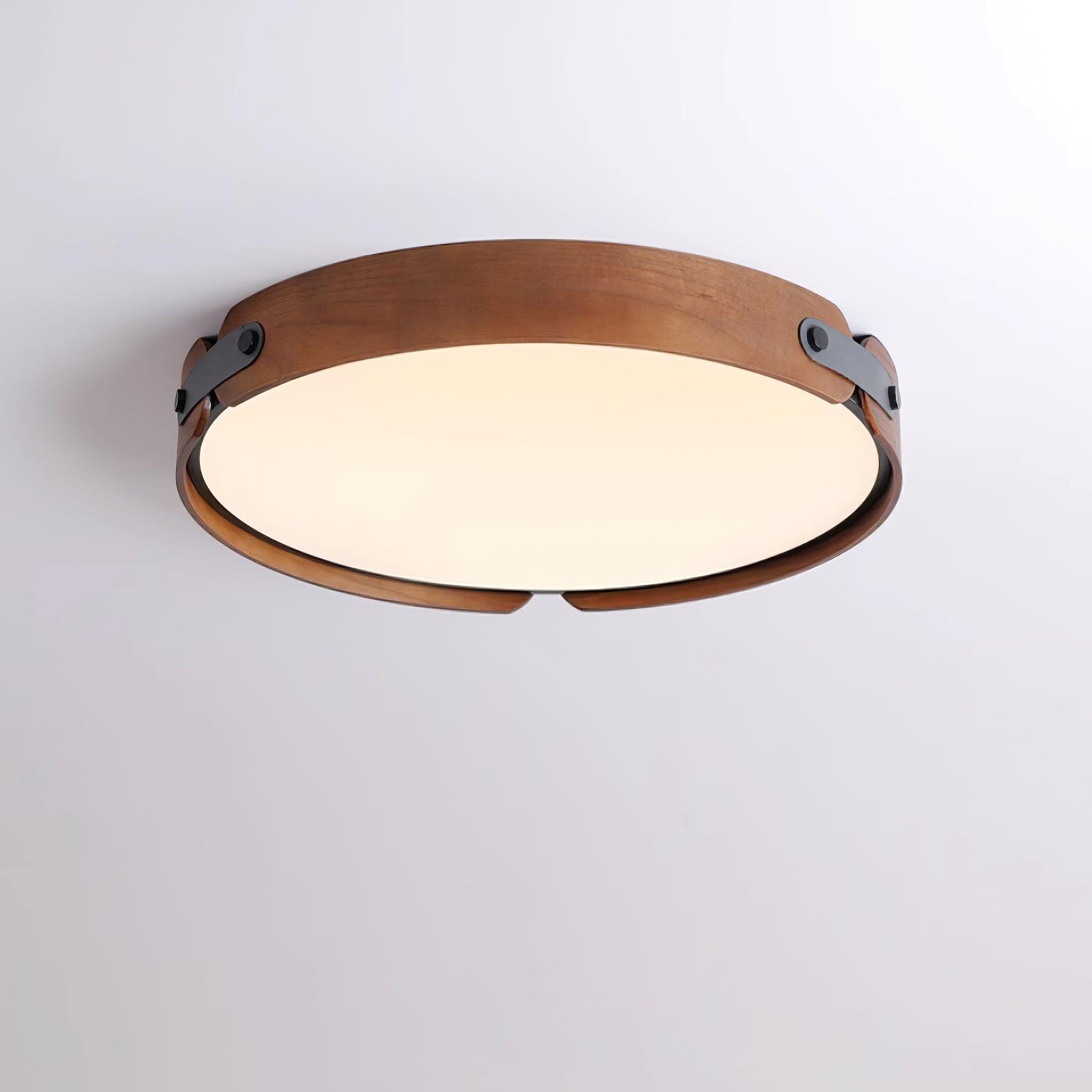 Modern Natural Wood LED Flush Mount Ceiling Light Fixture with Wabi Sabi Minimalist Design