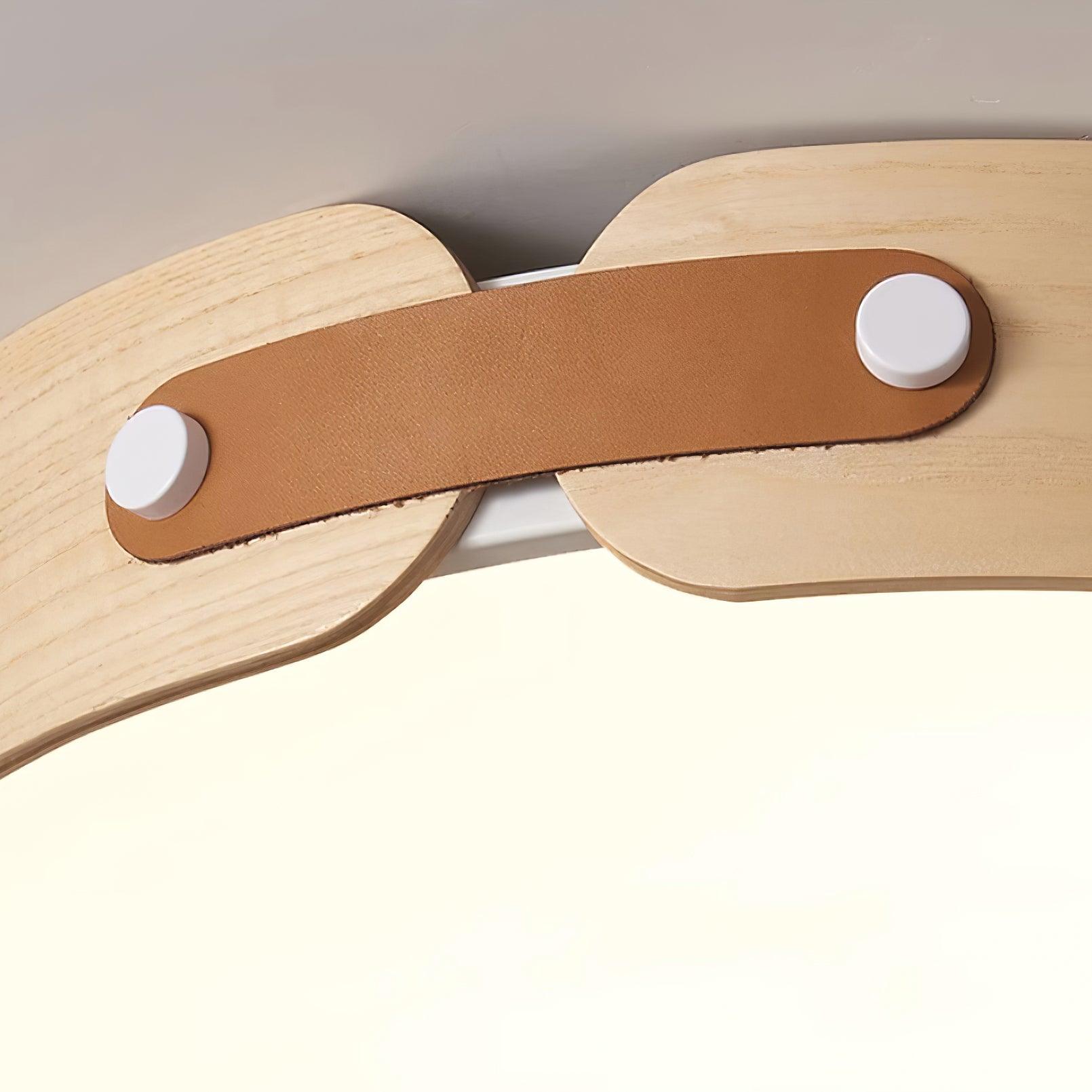 Modern Natural Wood LED Flush Mount Ceiling Light Fixture with Wabi Sabi Minimalist Design