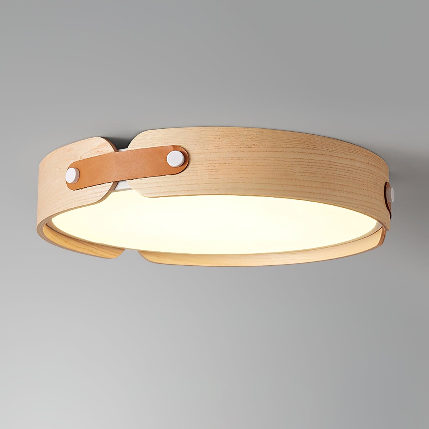 Modern Natural Wood LED Flush Mount Ceiling Light Fixture with Wabi Sabi Minimalist Design