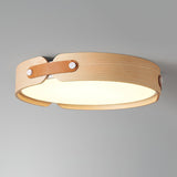 Modern Natural Wood LED Flush Mount Ceiling Light Fixture with Wabi Sabi Minimalist Design