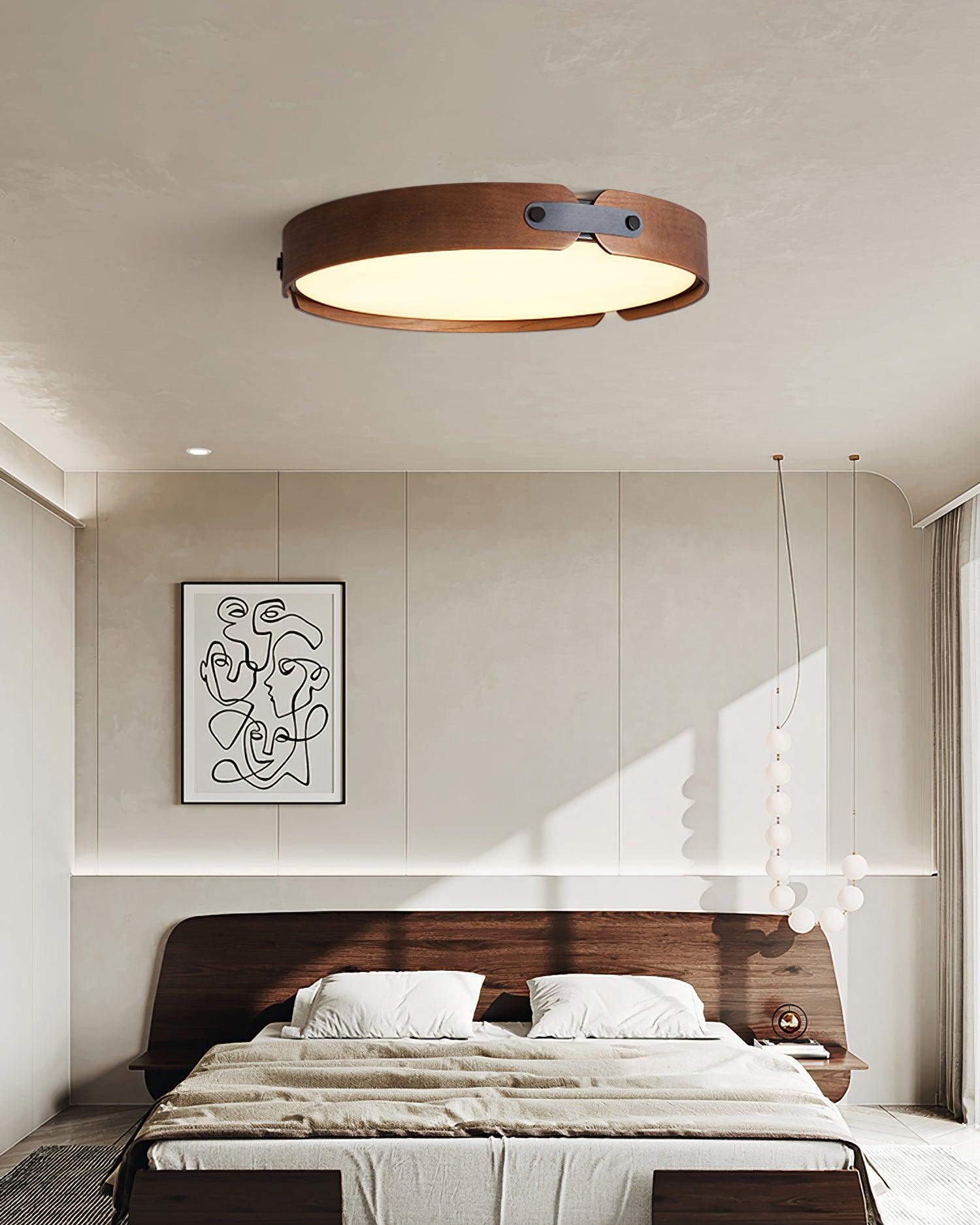 Modern Natural Wood LED Flush Mount Ceiling Light Fixture with Wabi Sabi Minimalist Design