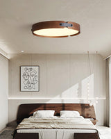 Modern Natural Wood LED Flush Mount Ceiling Light Fixture with Wabi Sabi Minimalist Design