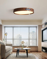 Modern Natural Wood LED Flush Mount Ceiling Light Fixture with Wabi Sabi Minimalist Design