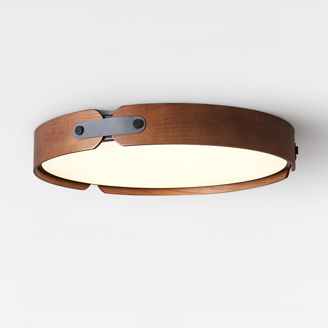Modern Natural Wood LED Flush Mount Ceiling Light Fixture with Wabi Sabi Minimalist Design