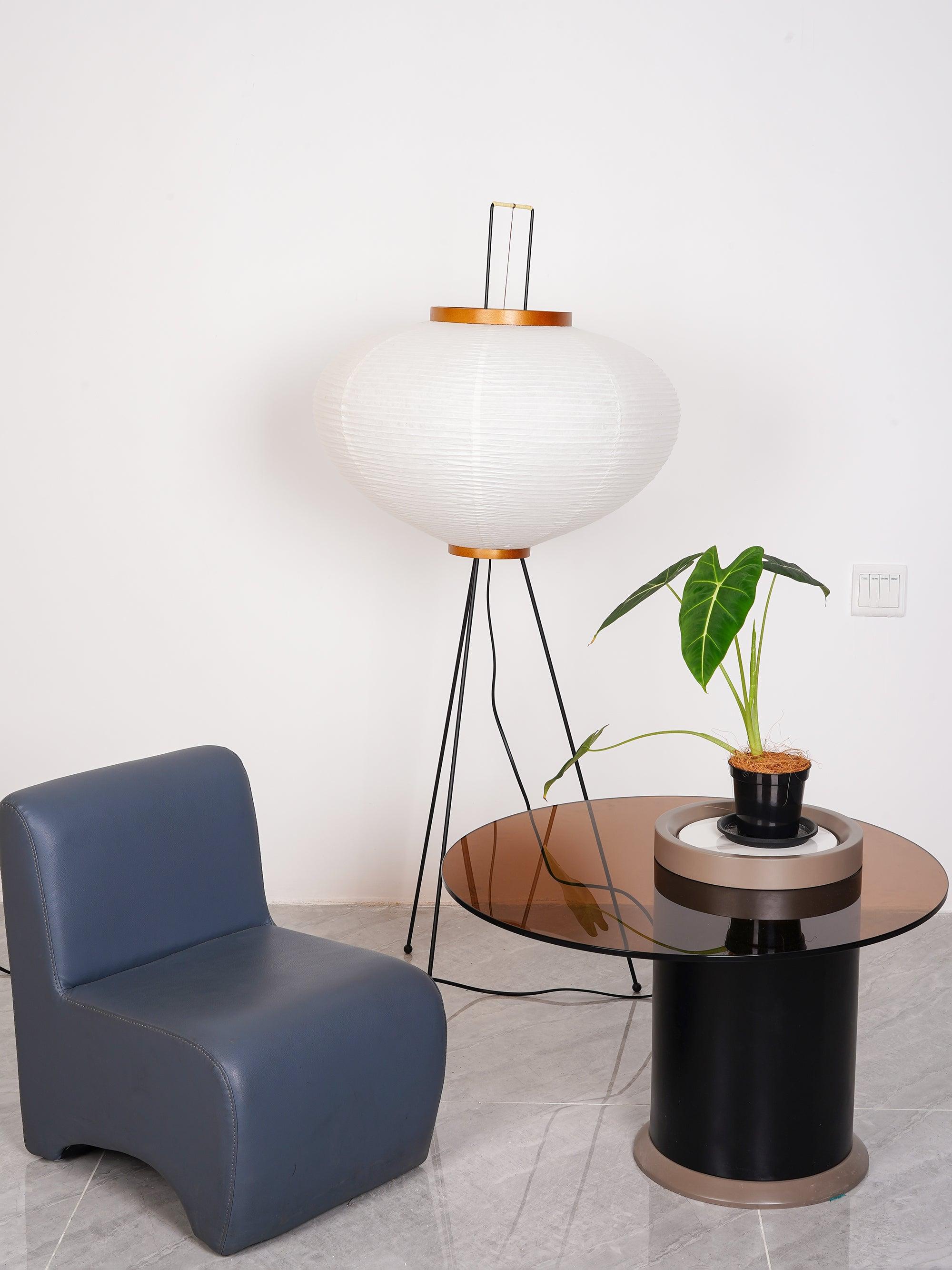 Japanese Rice Paper Floor Lamp Sculptural Mulberry Paper Standing Lantern Lighting
