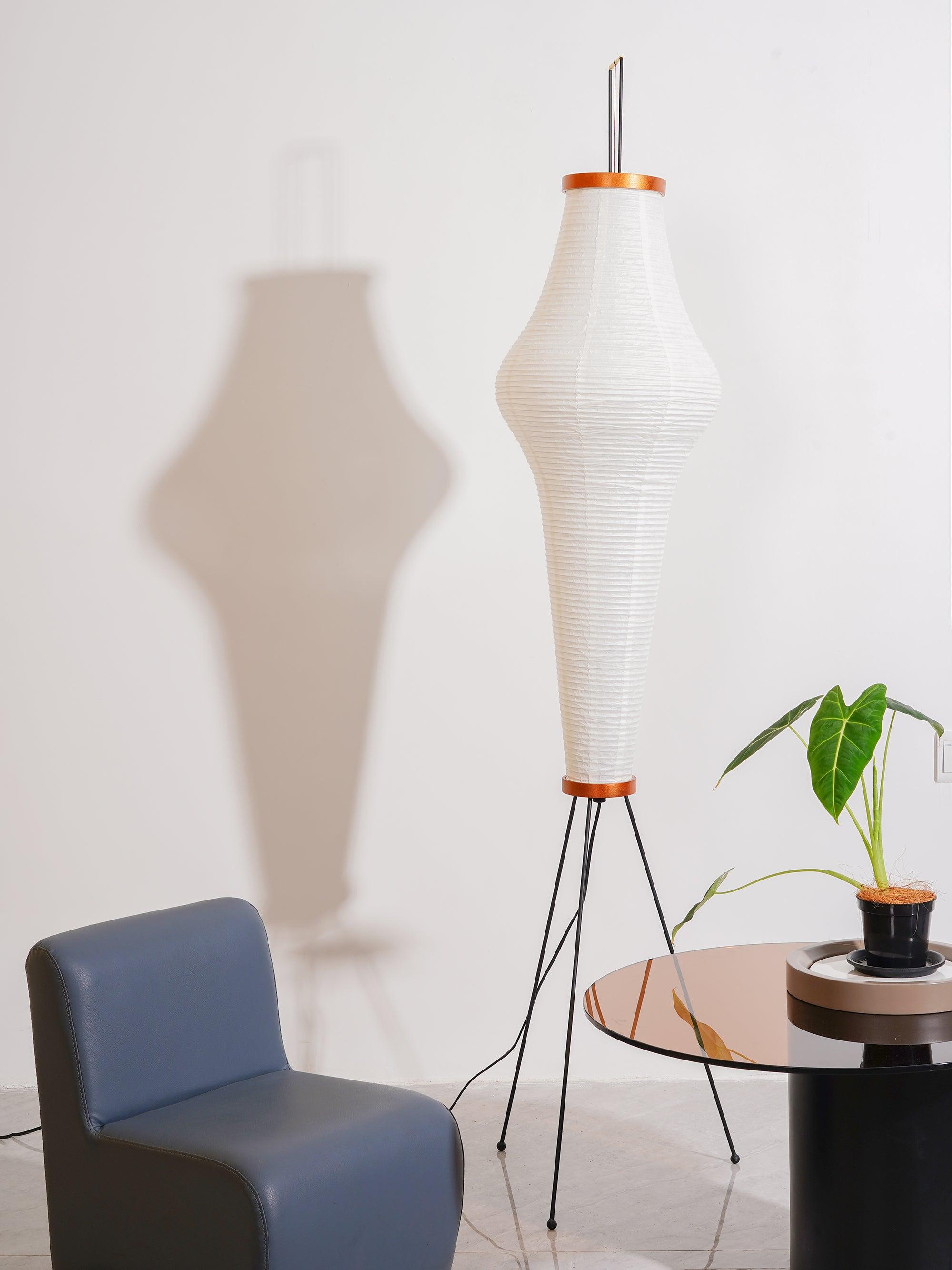 Japanese Rice Paper Floor Lamp Sculptural Mulberry Paper Standing Lantern Lighting