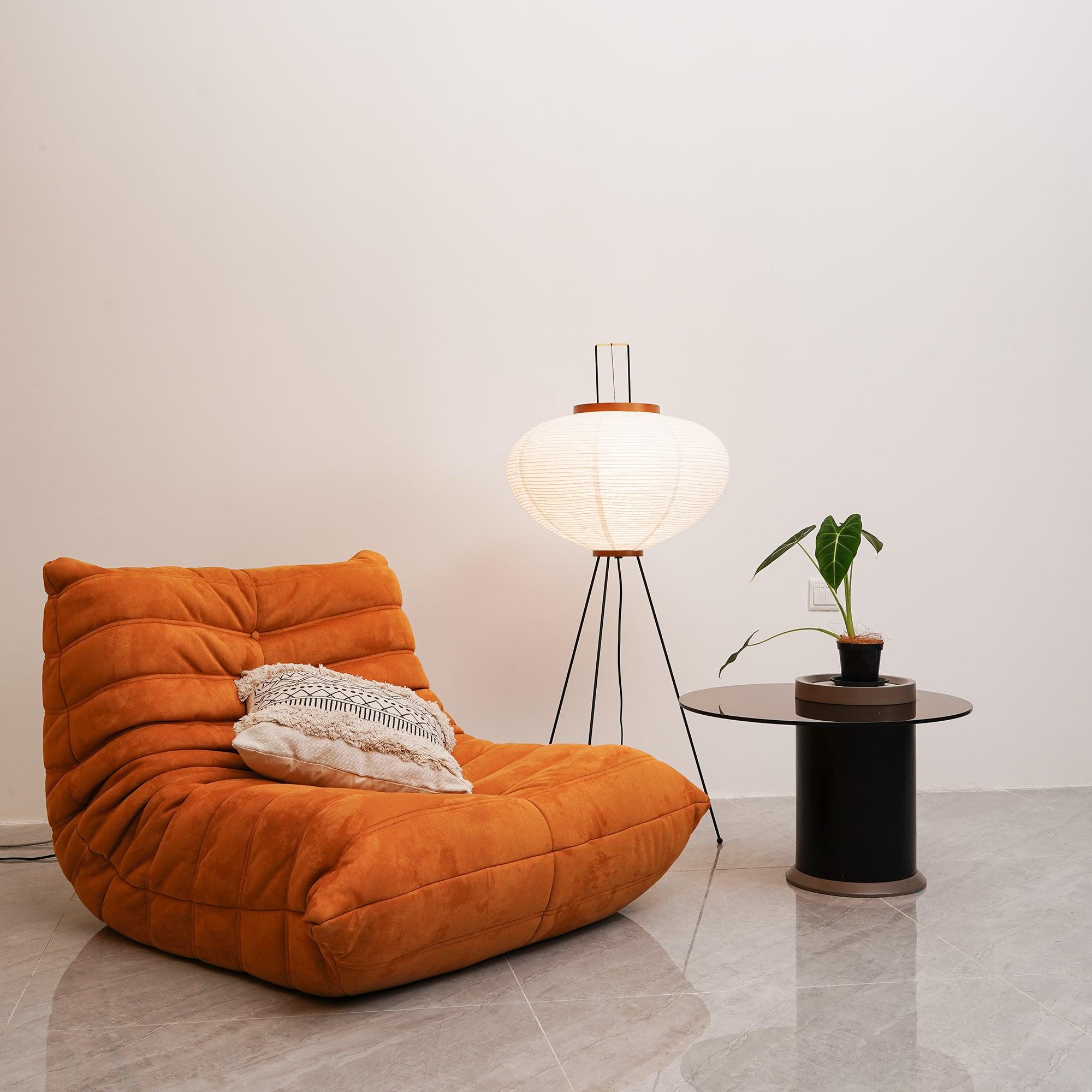 Japanese Rice Paper Floor Lamp Sculptural Mulberry Paper Standing Lantern Lighting