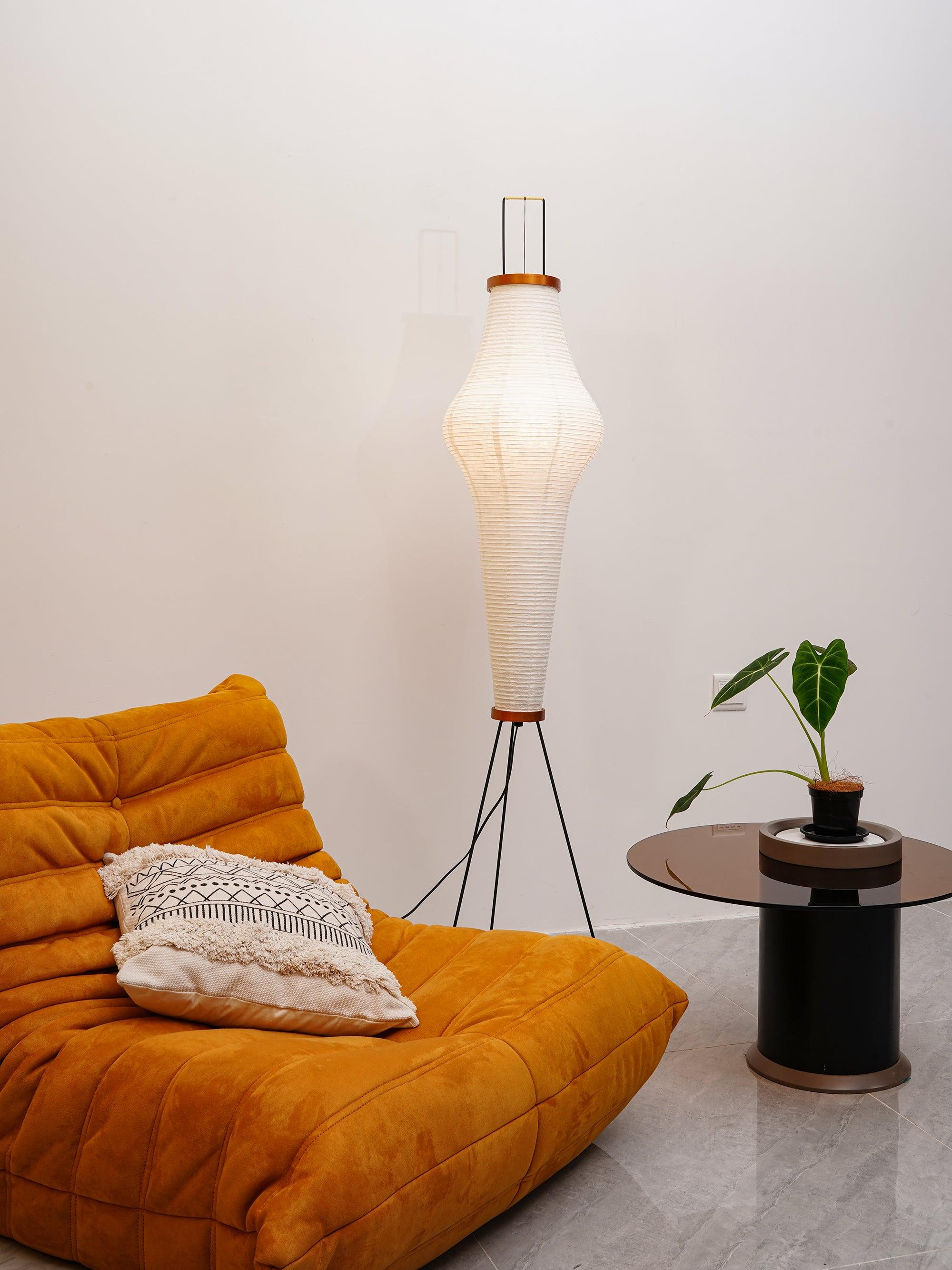 Japanese Rice Paper Floor Lamp Sculptural Mulberry Paper Standing Lantern Lighting