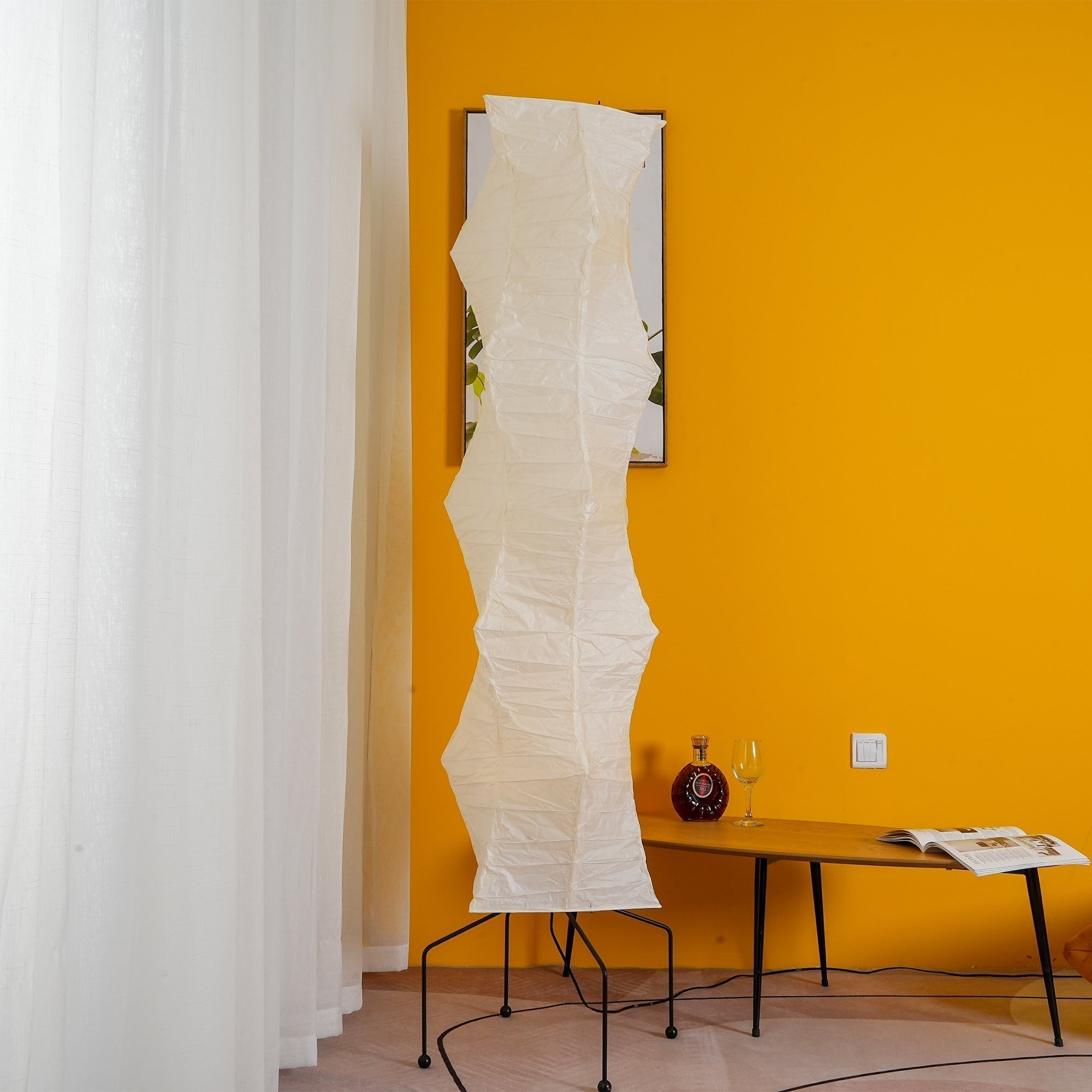 Japanese Rice Paper Floor Lamp Sculptural Mulberry Paper Standing Lantern Lighting