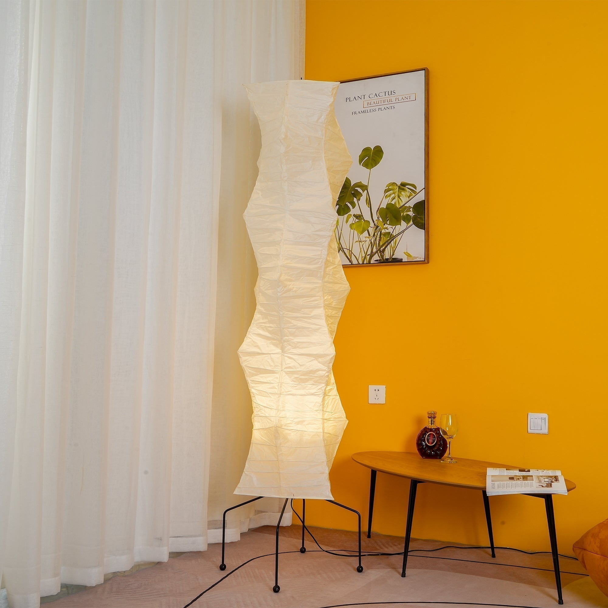 Japanese Rice Paper Floor Lamp Sculptural Mulberry Paper Standing Lantern Lighting