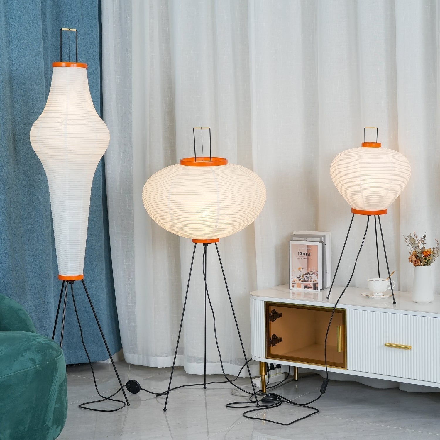 Japanese Rice Paper Floor Lamp Sculptural Mulberry Paper Standing Lantern Lighting