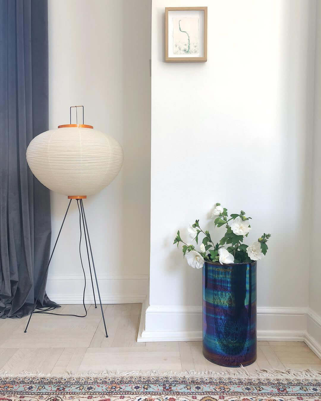 Japanese Rice Paper Floor Lamp Sculptural Mulberry Paper Standing Lantern Lighting