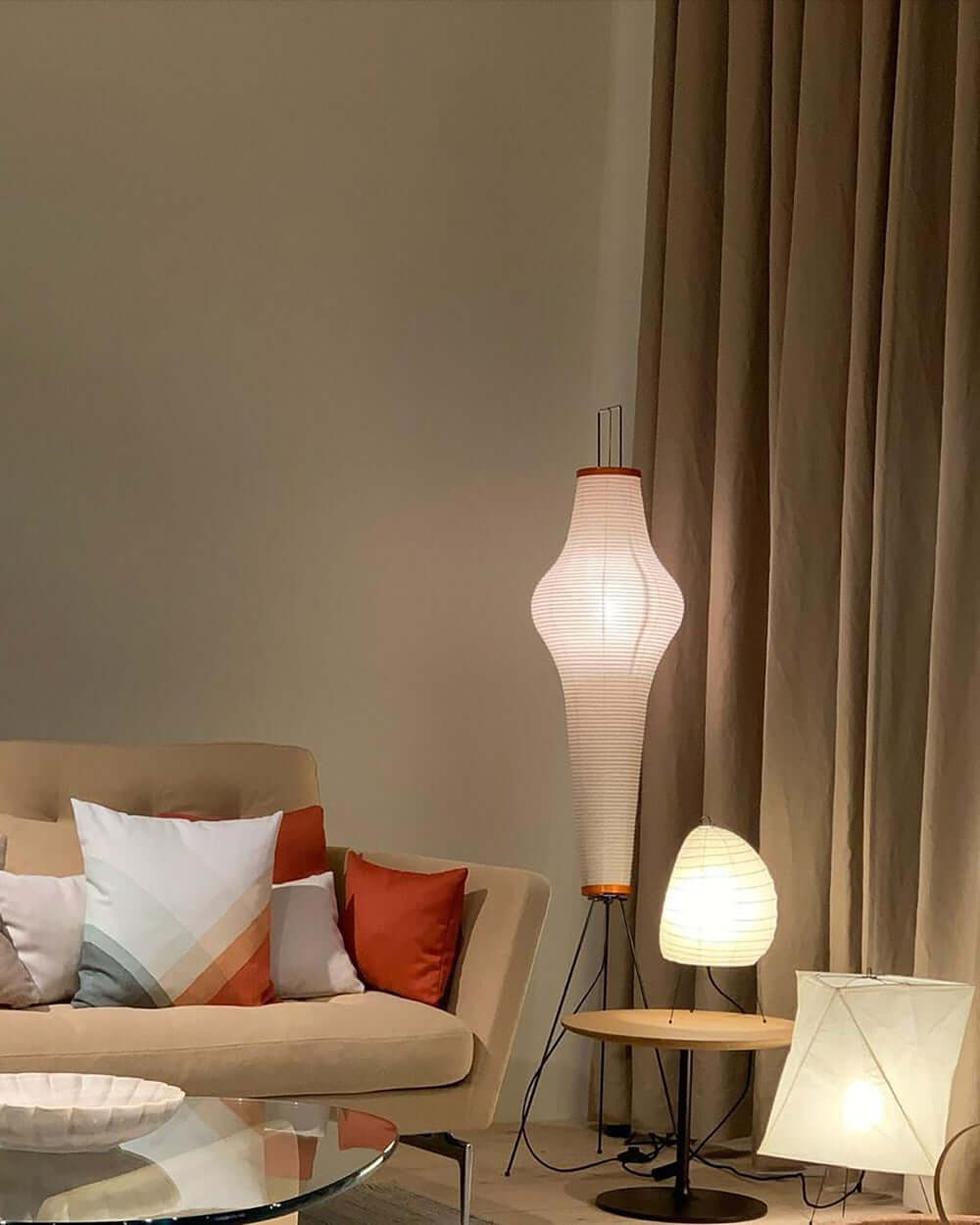 Japanese Rice Paper Floor Lamp Sculptural Mulberry Paper Standing Lantern Lighting
