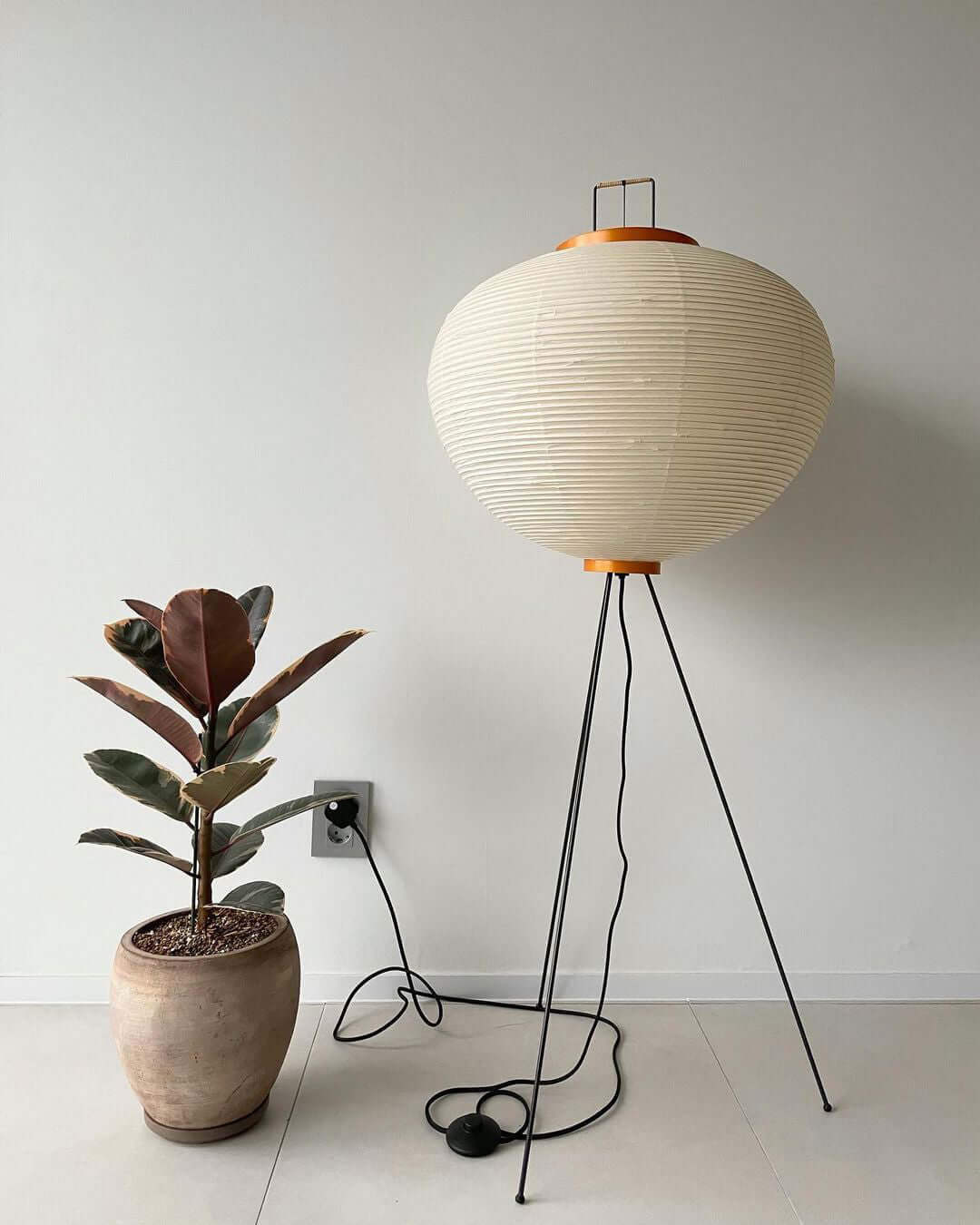Japanese Rice Paper Floor Lamp Sculptural Mulberry Paper Standing Lantern Lighting