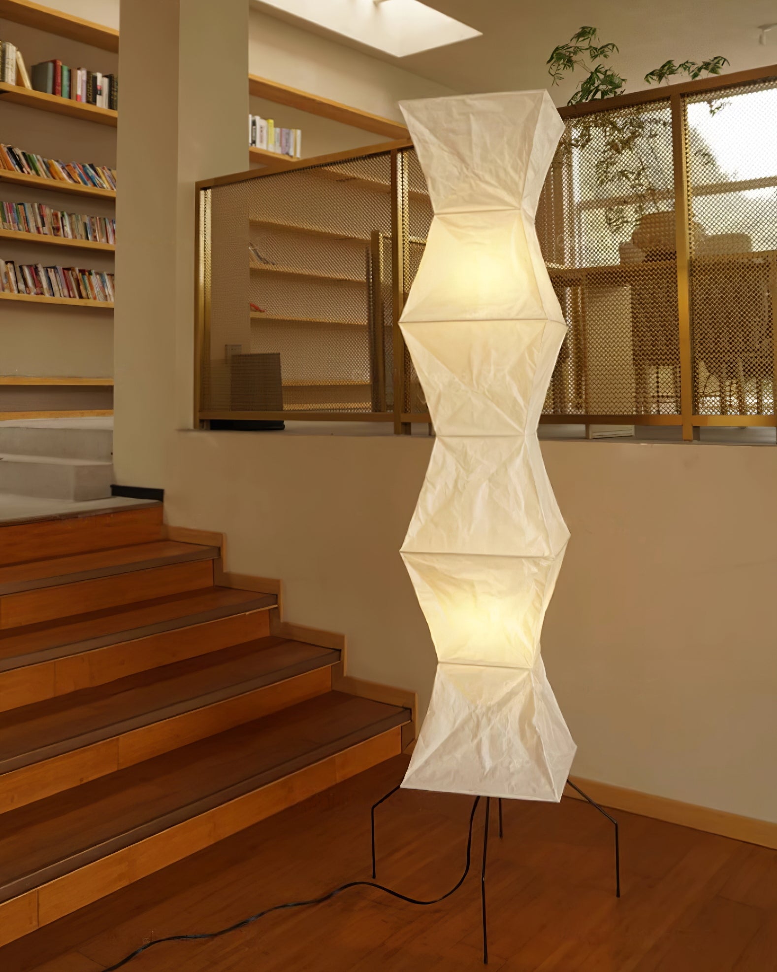 Japanese Rice Paper Floor Lamp Sculptural Mulberry Paper Standing Lantern Lighting