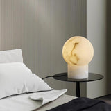 Natural Snowflake Alabaster Sphere Table Lamp for Bedside Reading and Desk Lighting