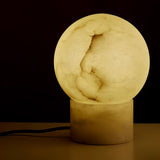 Natural Snowflake Alabaster Sphere Table Lamp for Bedside Reading and Desk Lighting