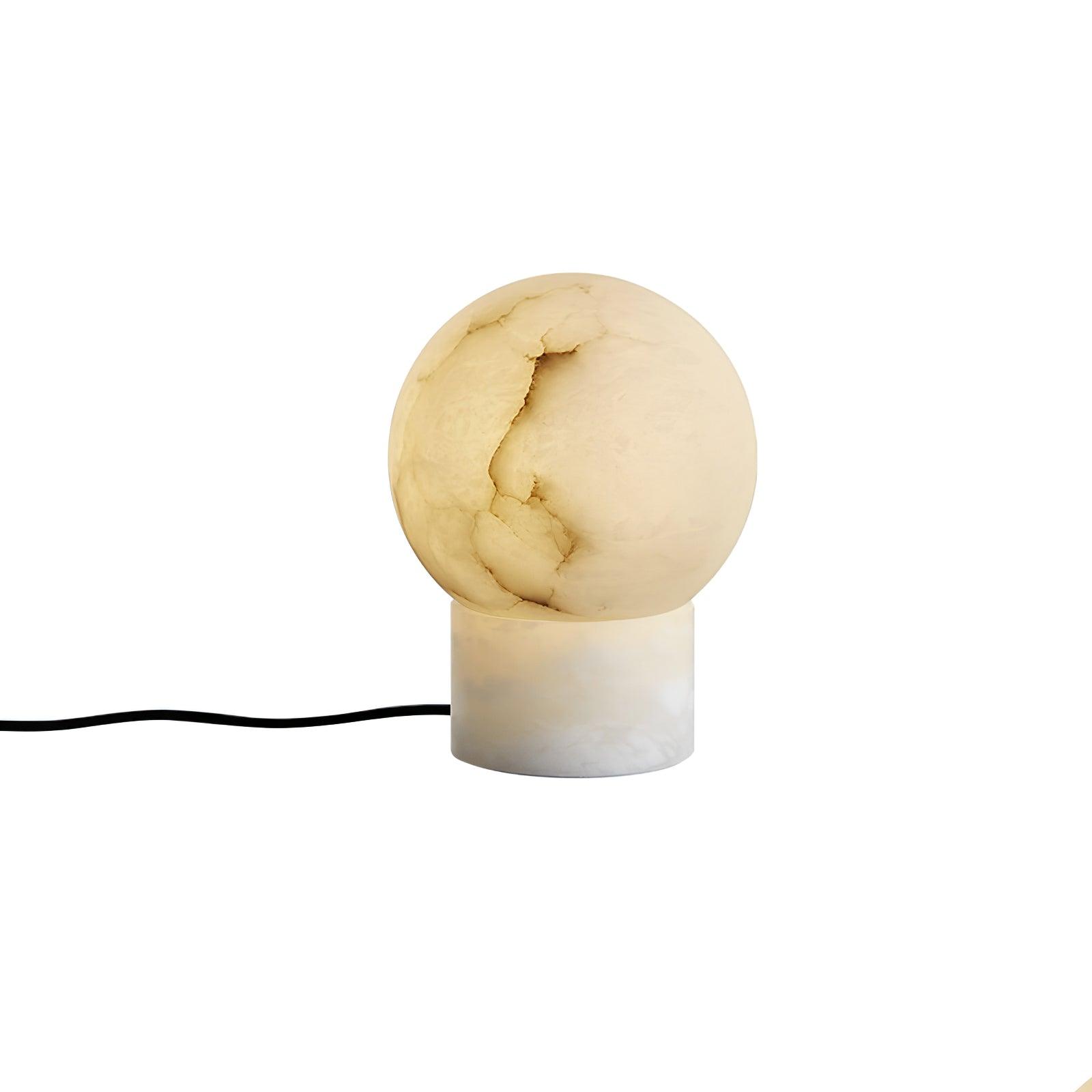Natural Snowflake Alabaster Sphere Table Lamp for Bedside Reading and Desk Lighting