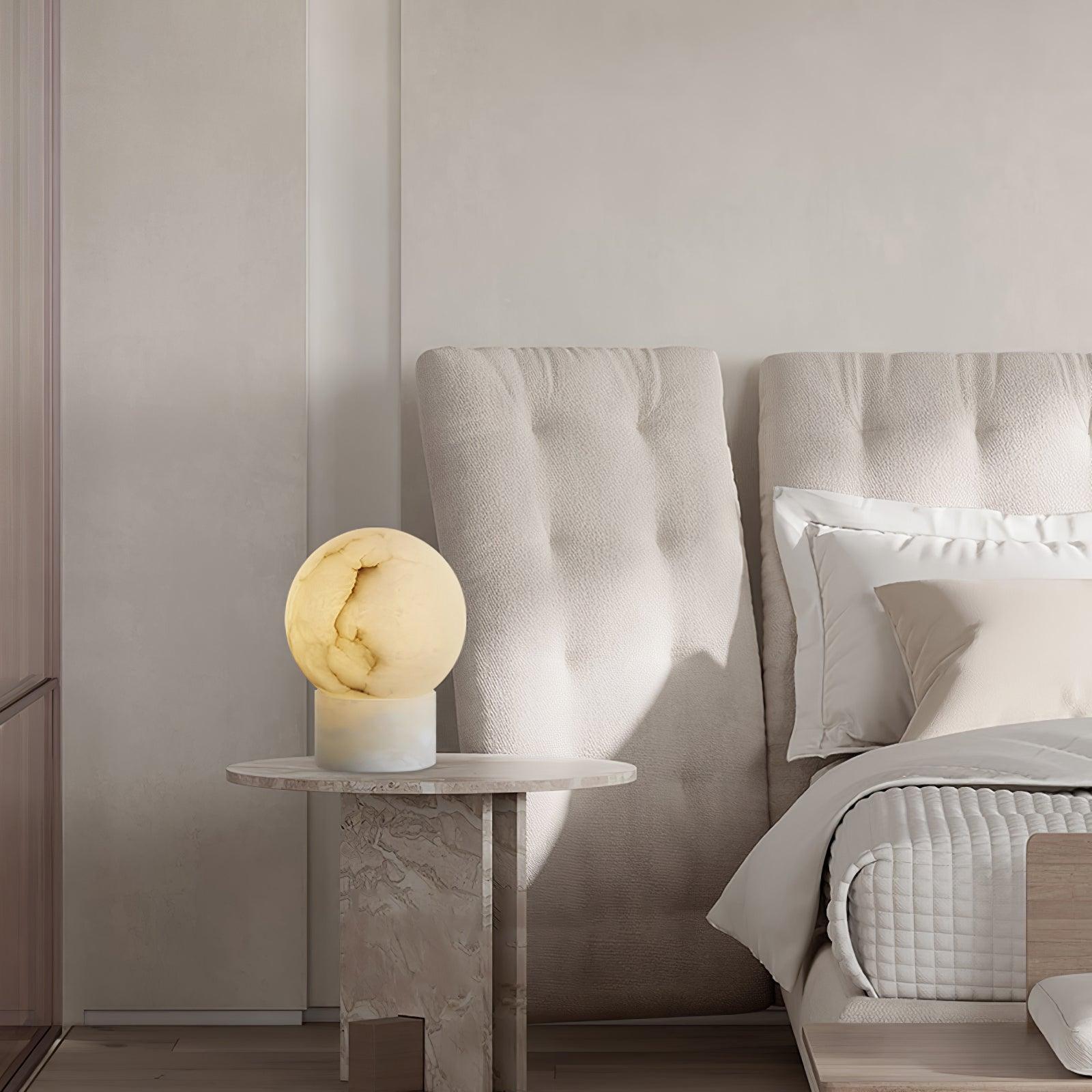 Natural Snowflake Alabaster Sphere Table Lamp for Bedside Reading and Desk Lighting